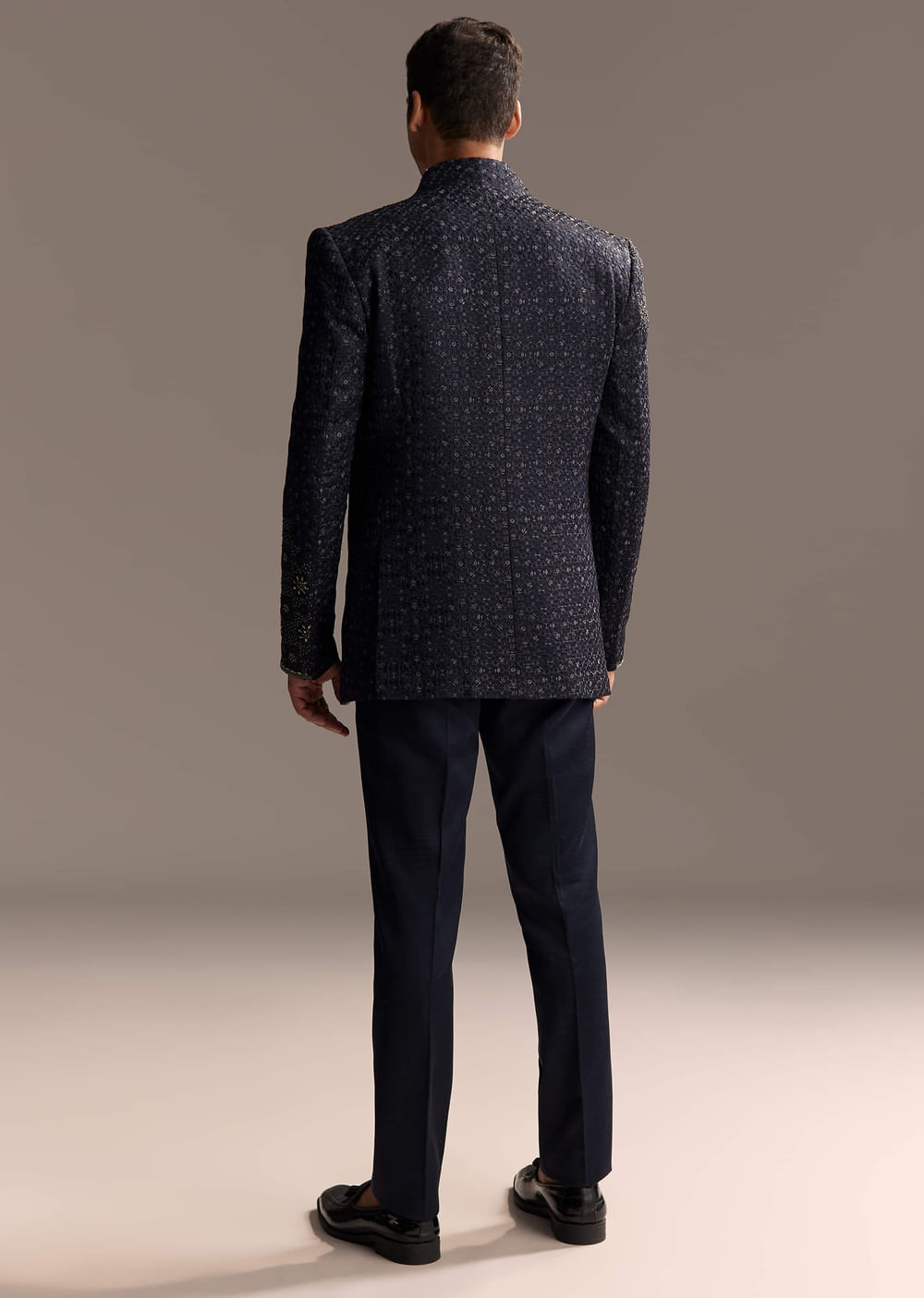 Midnight Blue Jodhpuri Suit For Men With Heavy Hand Embroidery