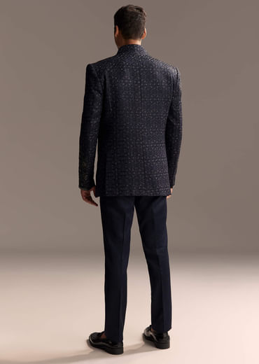 Midnight Blue Jodhpuri Suit For Men With Heavy Hand Embroidery