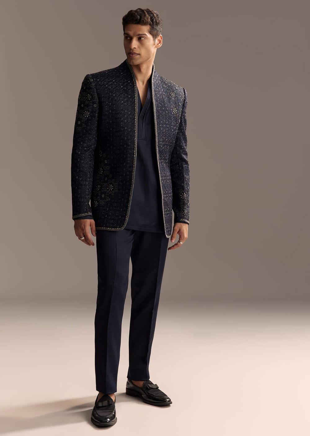 Midnight Blue Jodhpuri Suit For Men With Heavy Hand Embroidery
