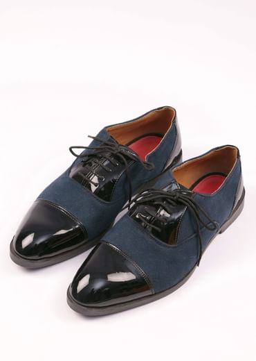 Midnight Blue Oxfords In Suede With Black Rexine Leather Detailing