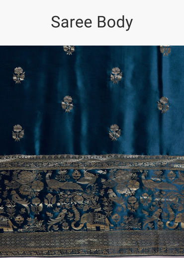 Midnight Blue Satin Woven Saree With Delicate Hand Embroidery