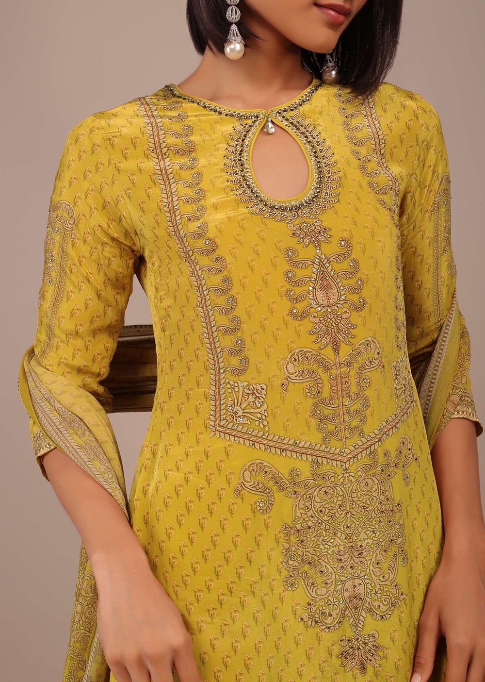 Daffodil Yellow Printed Sharara Suit With Stonework In Crepe