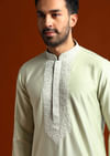 Mint Green Chanderi Kurta Set For Men With Kashmiri Embroidery
