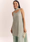 Mint Green Chinon Kurta Set With Cutdana Moti And Choker Dupatta