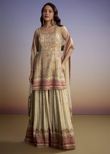 Mint Green Crepe Printed Palazzo Suit