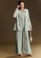 Mint Green Crop Top Set With Embroidered Organza Jacket
