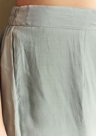 Mint Green Crop Top Set With Embroidered Organza Jacket