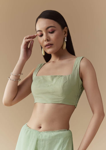 Mint Green Cutwork Embellished Saree with Unstitched Blouse