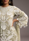 Mint Green Organza Kurta Set With Thread And Moti Work