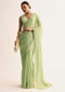 Mint Green Scallop Bordered Saree With Foil Printed Stripes