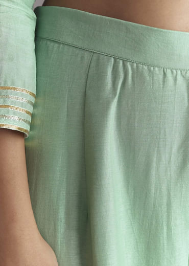 Mint Green Silk Kurta Sharara Set With Gotta Work