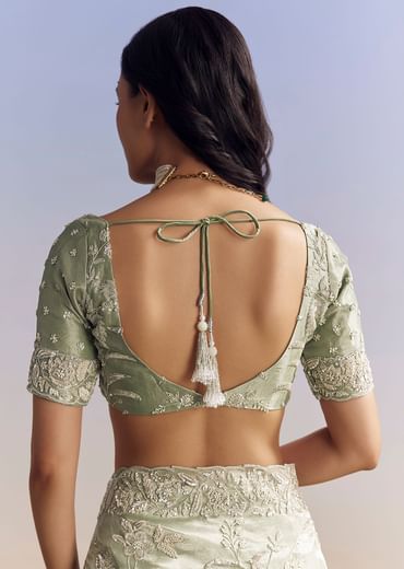 Mint Green Tissue Saree With Heavily Embroidered Finish