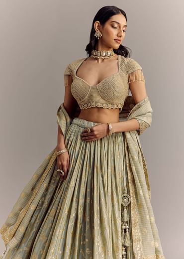 Mint Blue Embroidered Lehenga Set