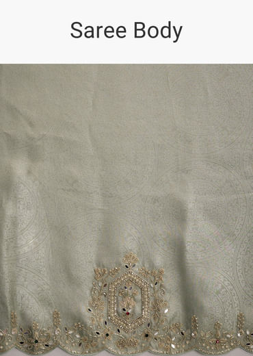 Mint Blue Jacquard Saree With Zardosi And Mirror Embroidery
