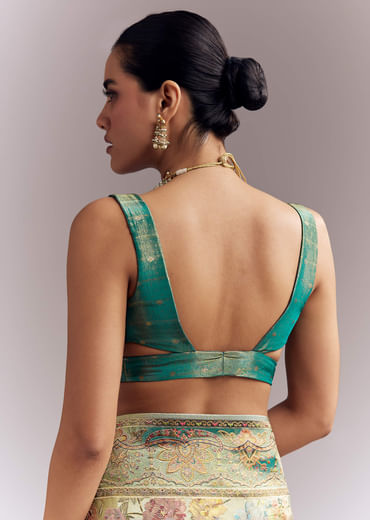 Mint Green Dola Silk Woven Saree With Embroidered Nature Motifs