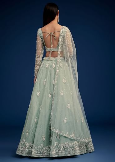 Mint Green Embroidered Lehenga Set