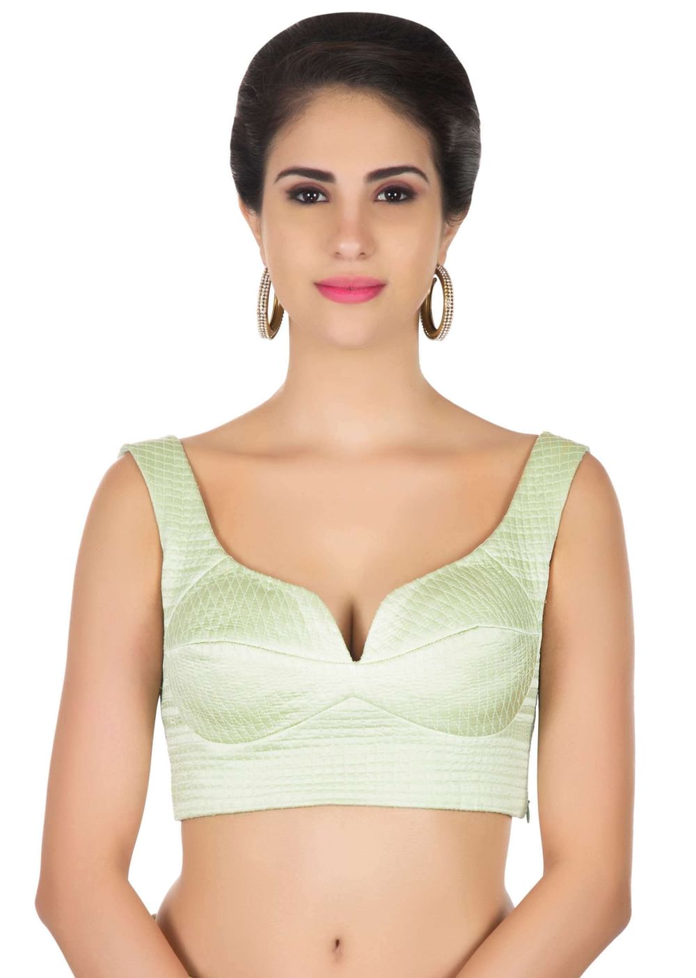 Mint green saree in french knot work and zardosi border