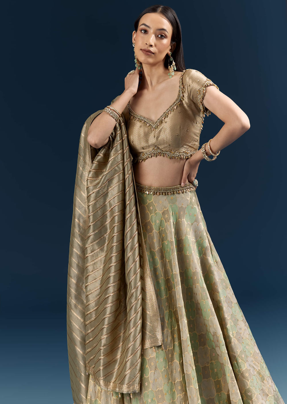 Mint Green Silk Bridesmaid Lehenga With Heavy Embroidery