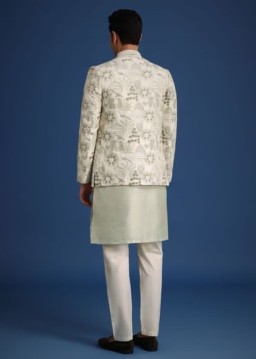 Mint Green Silk Cutdana Embroidered Jodhpuri Set