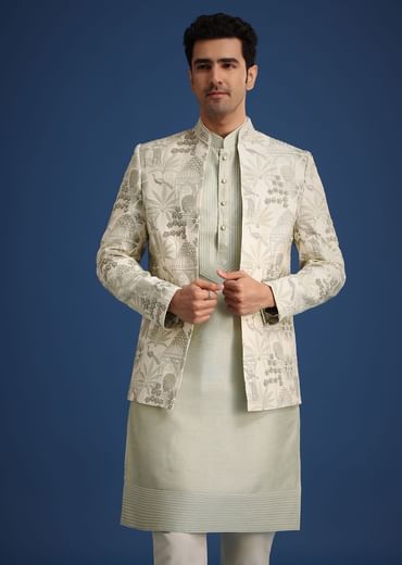 Mint Green Silk Cutdana Embroidered Jodhpuri Set