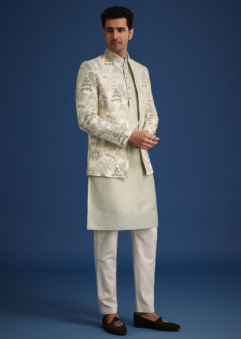 Mint Green Silk Cutdana Embroidered Jodhpuri Set