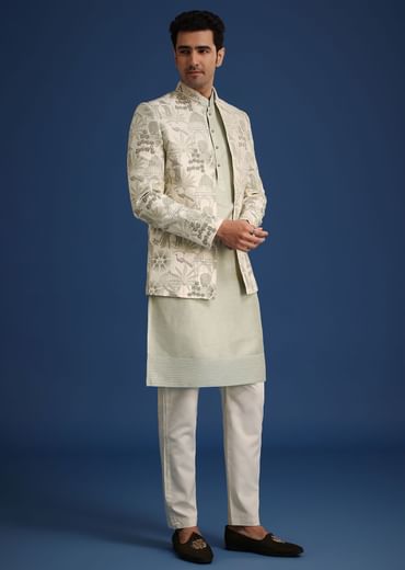 Mint Green Silk Cutdana Embroidered Jodhpuri Set