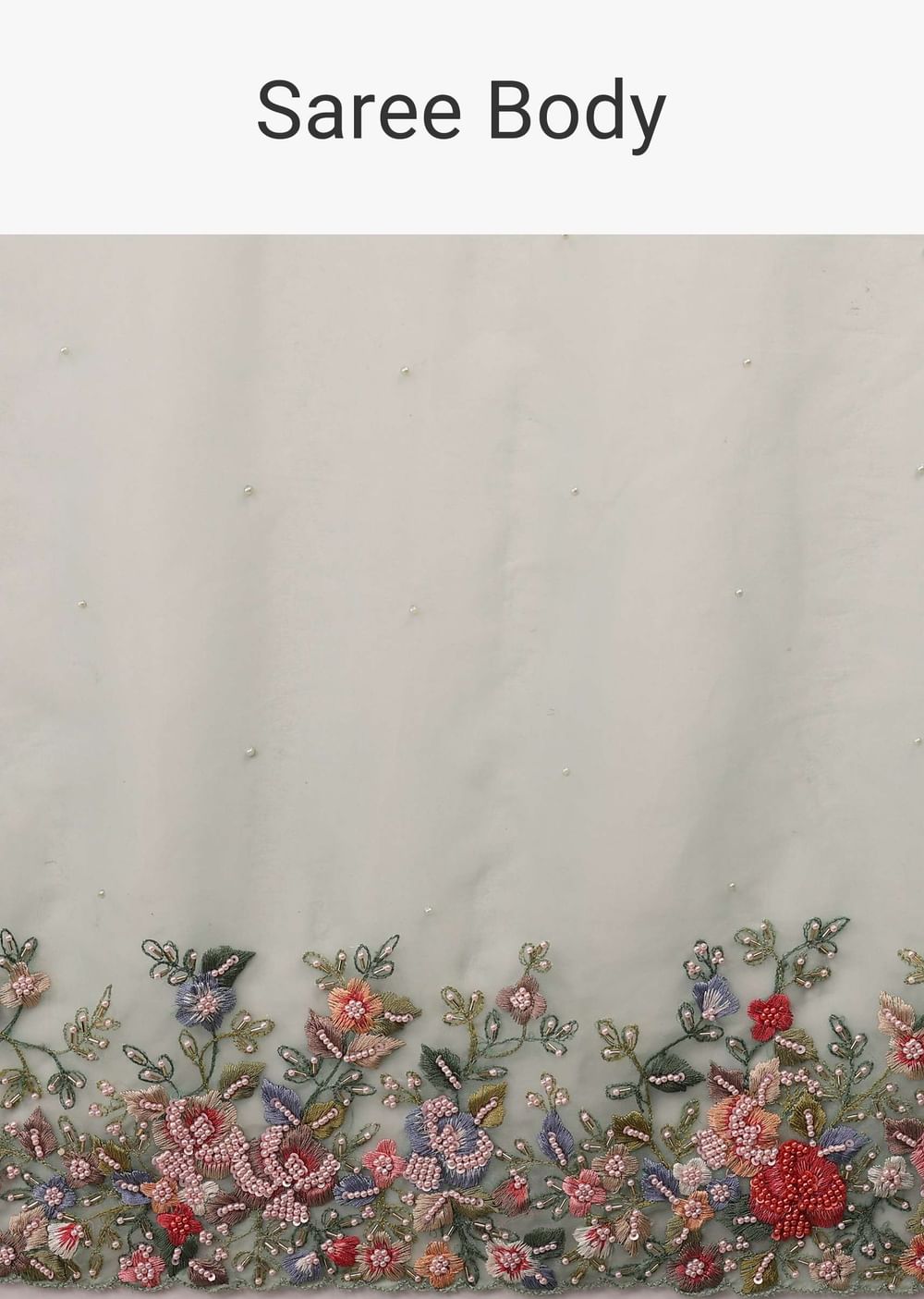 Mist Green Organza Saree In Multi-Color Resham Work Embroidery Detailing On The Border,