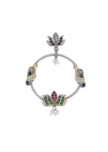 Mixed Metal Oxidised Chandbalis With Lotus Motifs