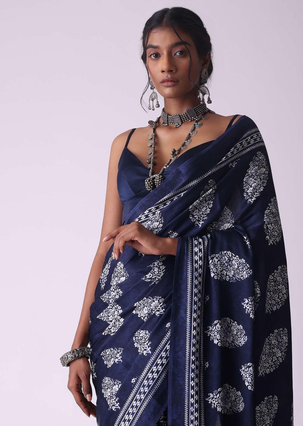 Mood Indigo Blue Batic Printed Crepe Saree