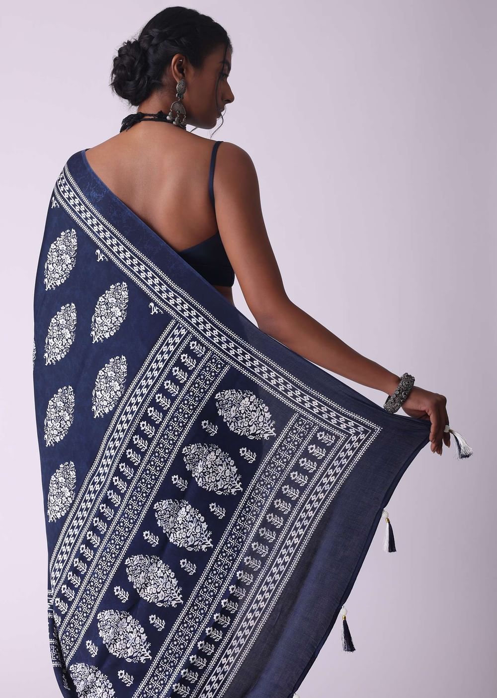Mood Indigo Blue Batic Printed Crepe Saree
