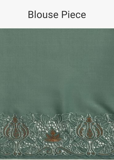 Moss Green Tussar Saree With Unstitched Blouse