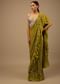 Moss Green Ready Pleated Ruffle Saree With A Heavy Sequins And Cut Dana Embroidered Crop Top