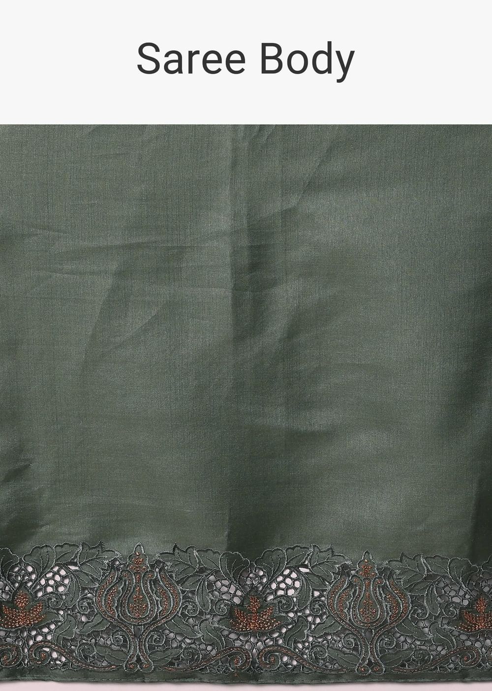 Moss Green Tussar Saree With Unstitched Blouse
