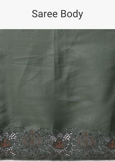 Moss Green Tussar Saree With Unstitched Blouse