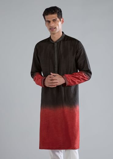 Multi Colored Black And Red Kurta Jacket Set With Zari And Mirror Work