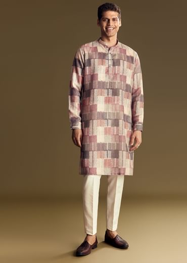 Multi Linen Kurta Set With Artistic Kantha Detailing