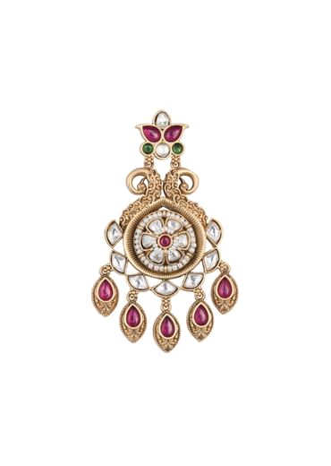 Gold Finish Temple Earrings With Meenakari Work And Floral Motifs