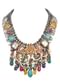 Multi Color Oxidised Kundan Necklace With Bead Drops