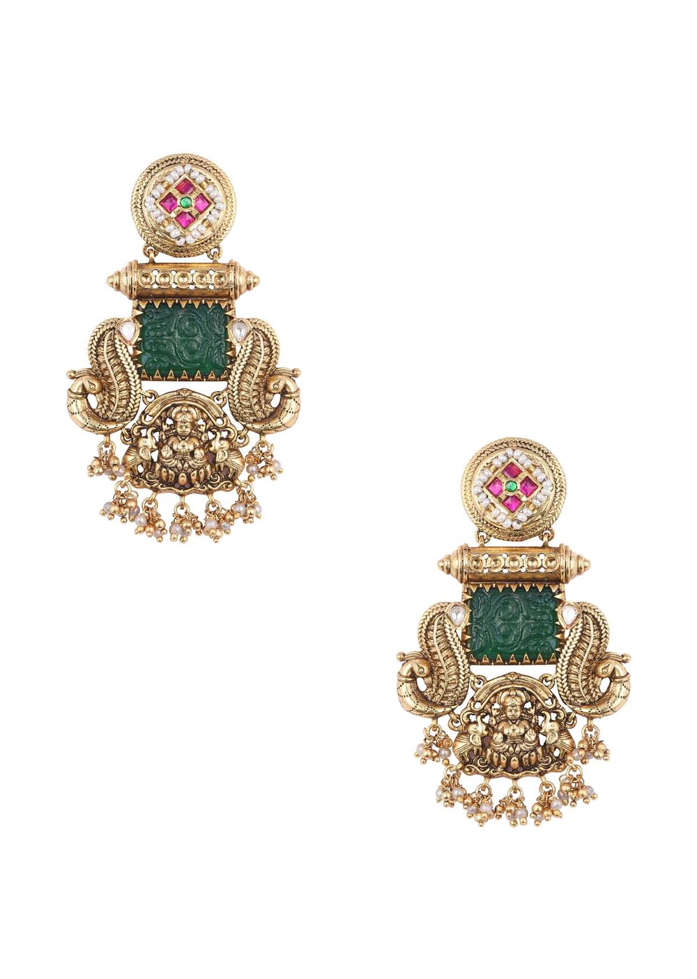 Multi Finish Oxidsed Danglers With Meenakari Detail And Cluster Bead Drops
