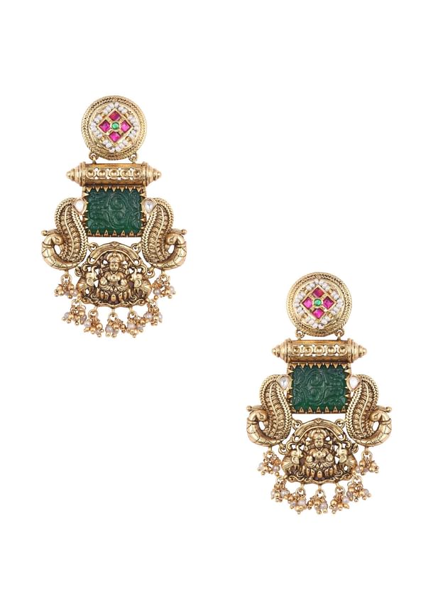 Multi Finish Oxidsed Danglers With Meenakari Detail And Cluster Bead Drops Multi Finish Oxidsed Danglers With Meenakari Detail And Cluster Bead Drops