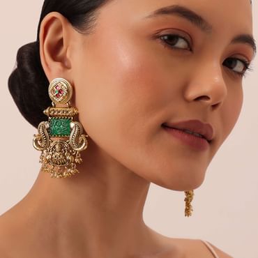 Multi Finish Oxidsed Danglers With Meenakari Detail And Cluster Bead Drops