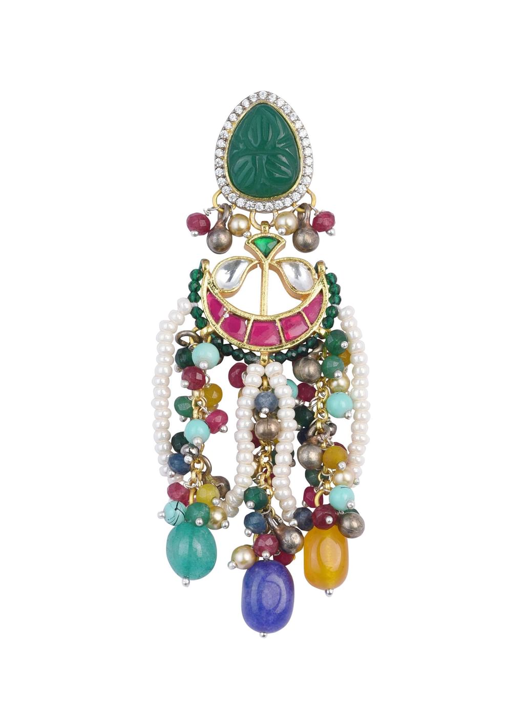 Multi Color Oversized Fusion Danglers With Bead Drops And Meenakari Work