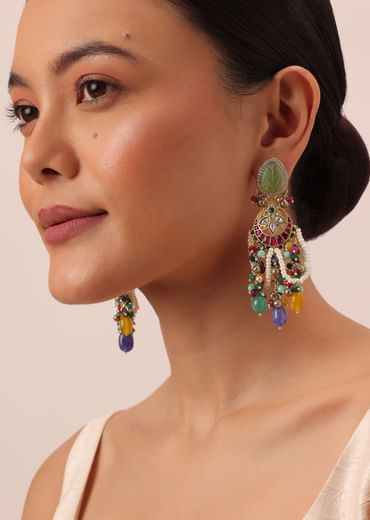 Multi Statement Danglers With Bead Drops And Meenakari Work