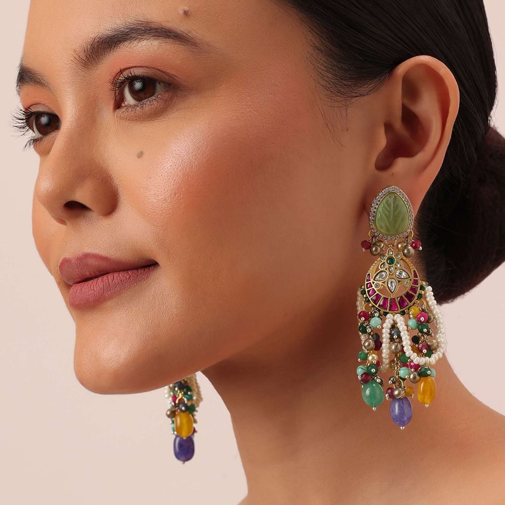 Multi Statement Danglers With Bead Drops And Meenakari Work