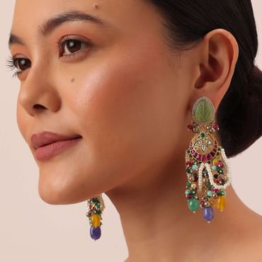 Multi Statement Danglers With Bead Drops And Meenakari Work