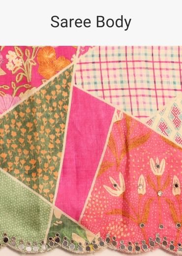 Multicolor Abstract Printed Muslin Saree