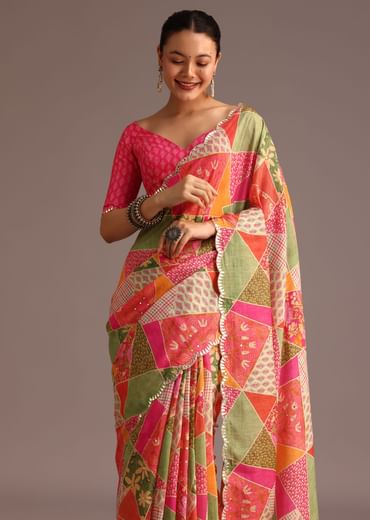 Multicolor Abstract Printed Muslin Saree