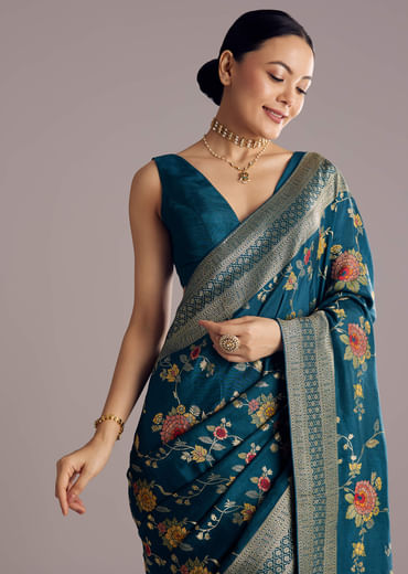 Multicolor Dola Silk Floral Jaal Woven Saree