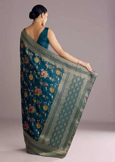 Multicolor Dola Silk Floral Jaal Woven Saree