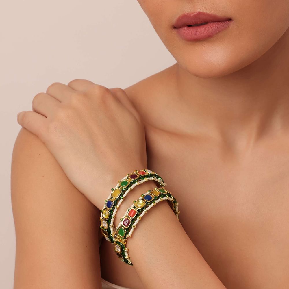 Multicolor Bangle With Studded Kundan And Meenakari Work Set of 2